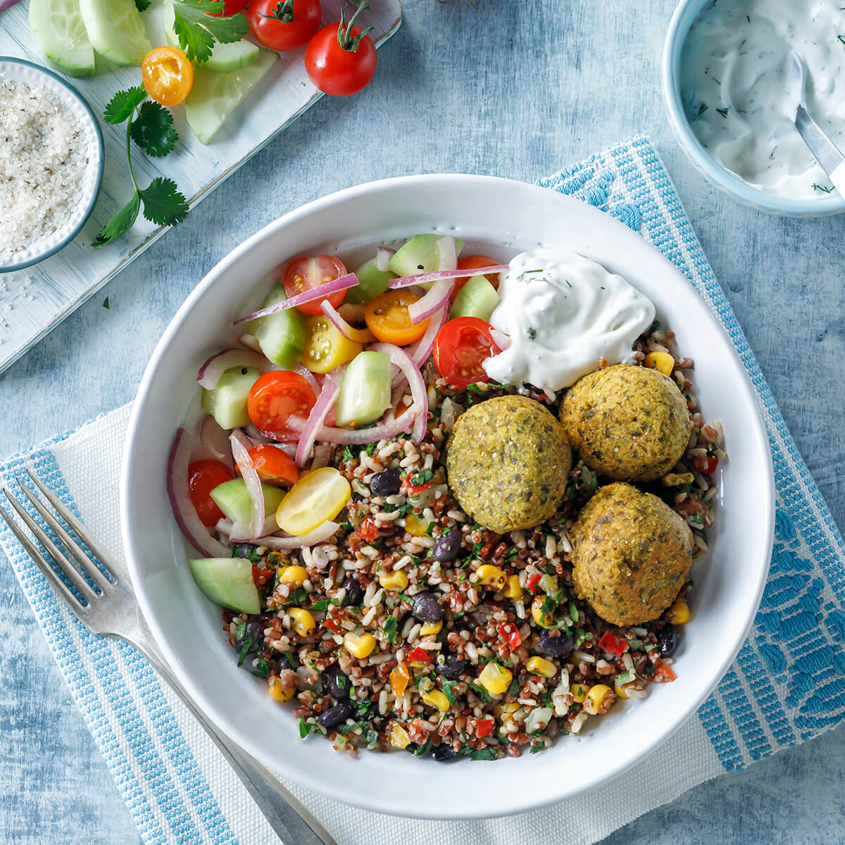 Exotic Grains Tabbouleh & Crispy Falafel Bowl Recipe
